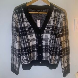 NWT Talbots black&white plaid knit cardigan sweater size M